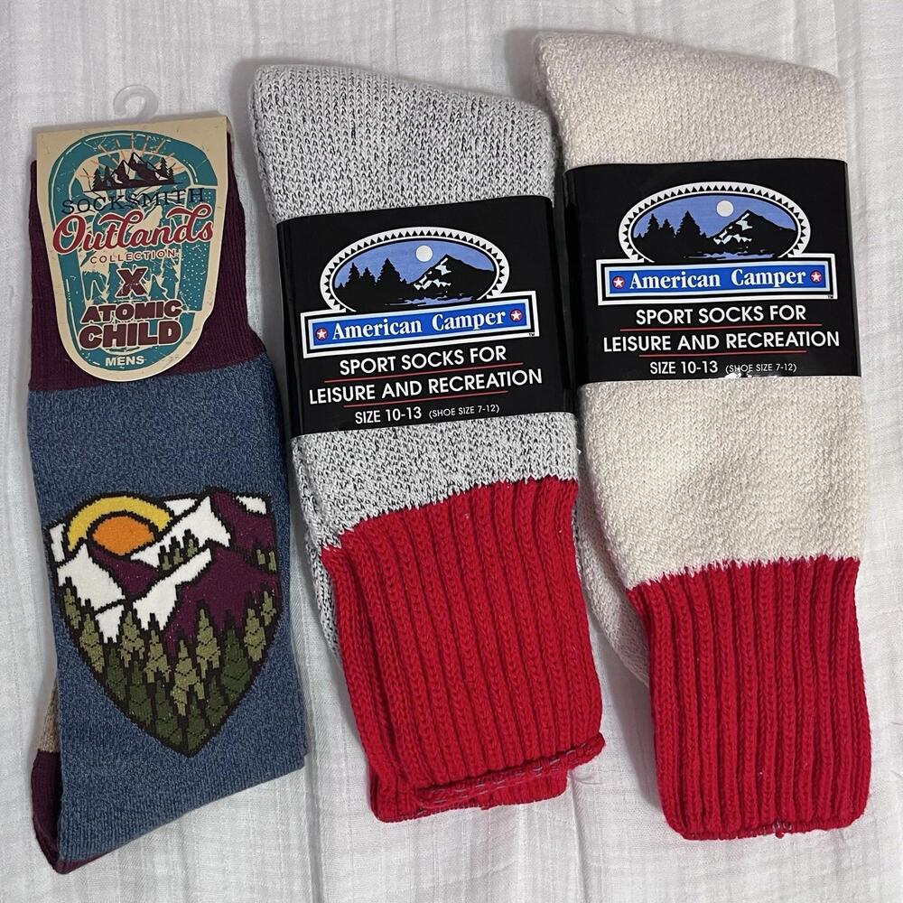 Socks Men’s Camping Hiking, sock sz 10-13/Shoe Sz 7-12 (Bundle: 3 Pairs)